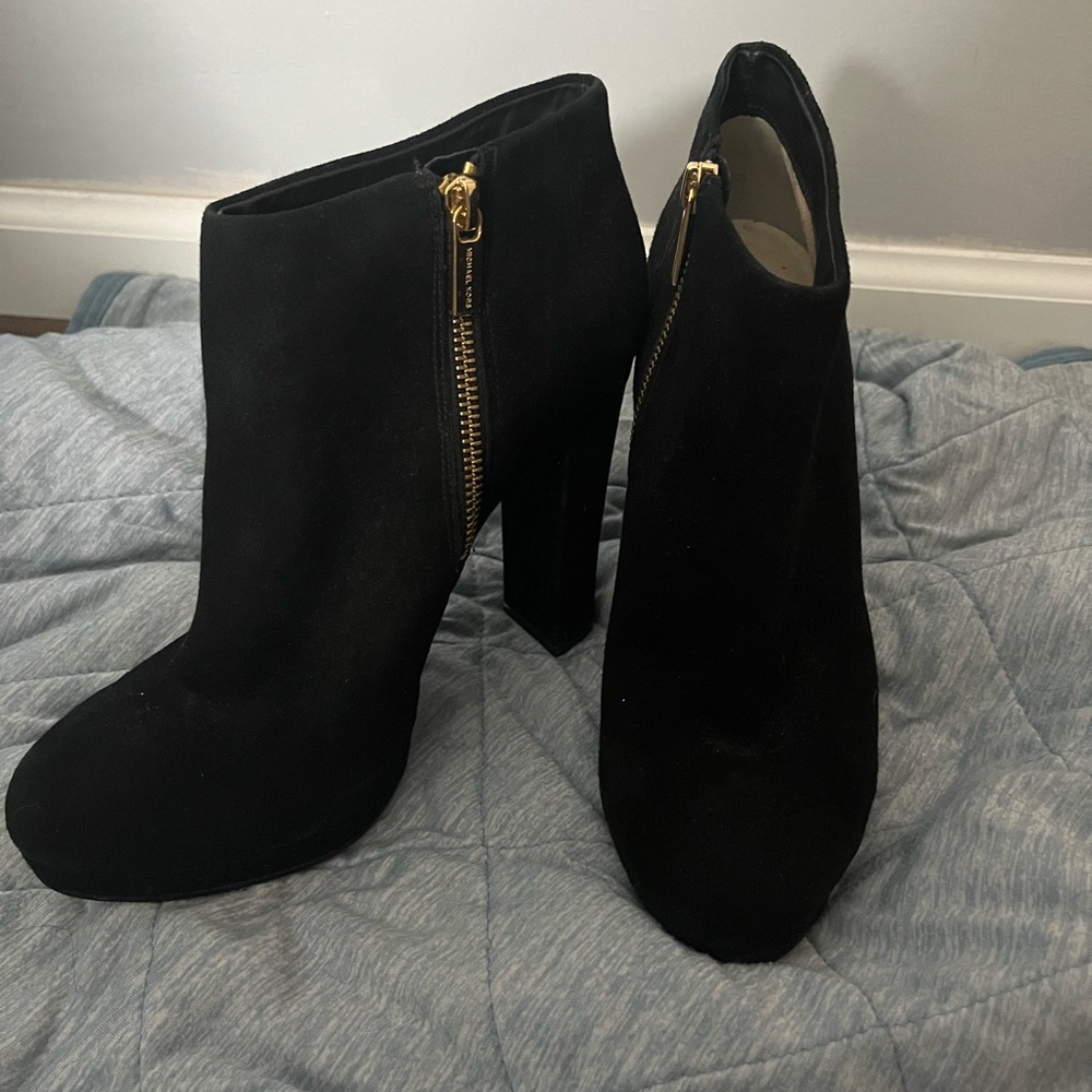 Michael Kors Black Ankle Booties with Gold Zipper